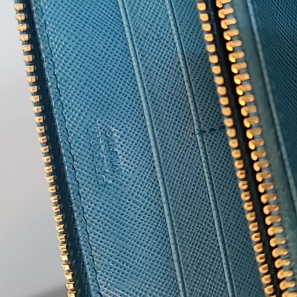 Prada Turquoise Zip Around Saffiano Leather Wallet - Picture 9 of 16